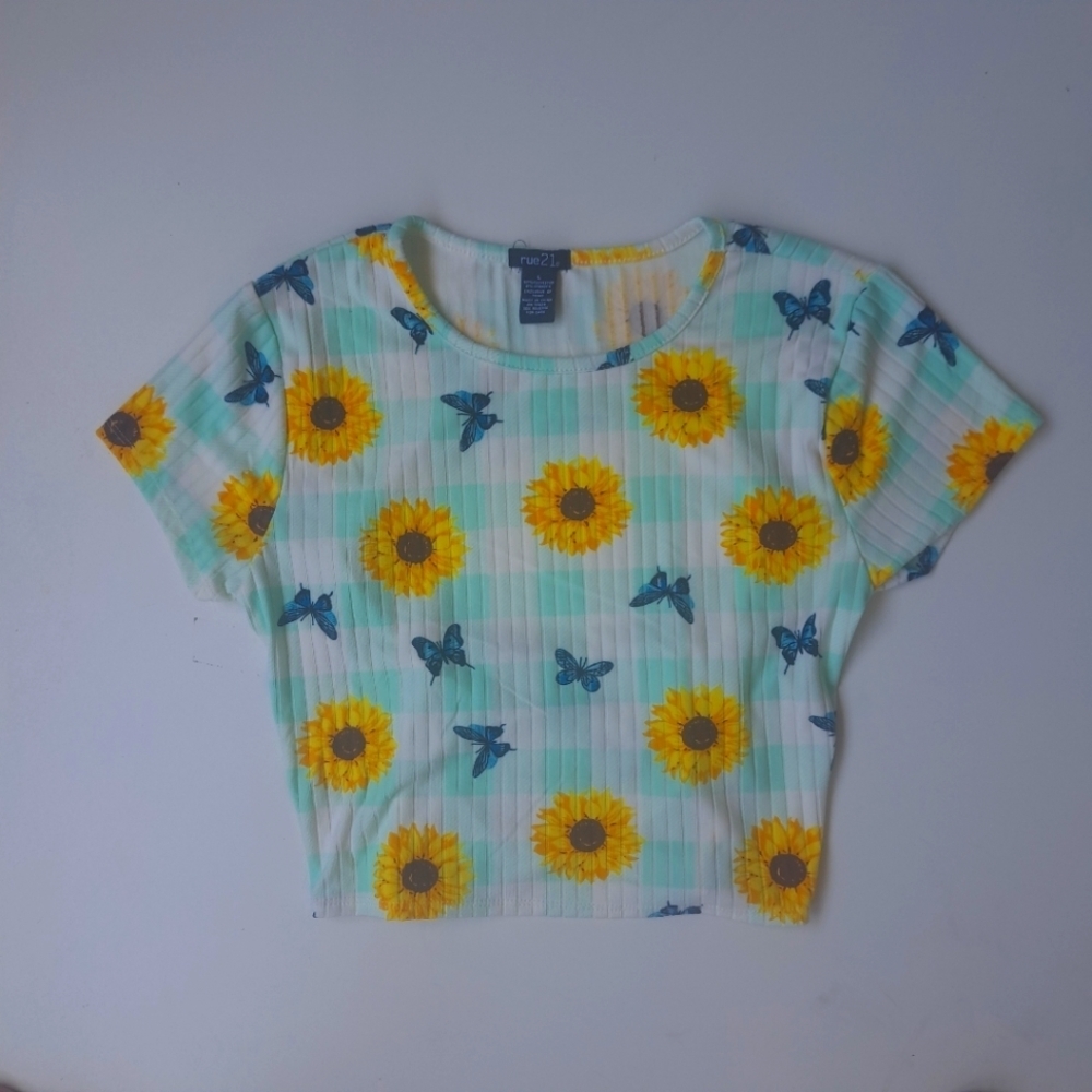 Rue21 youth short blouse with sunflower design size L girl 12/14‎ years